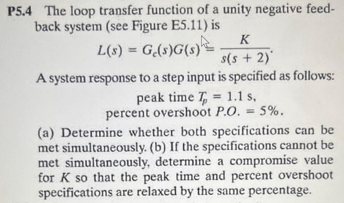 Solved P5 4 The Loop Transfer Function Of A Unity Negative Chegg