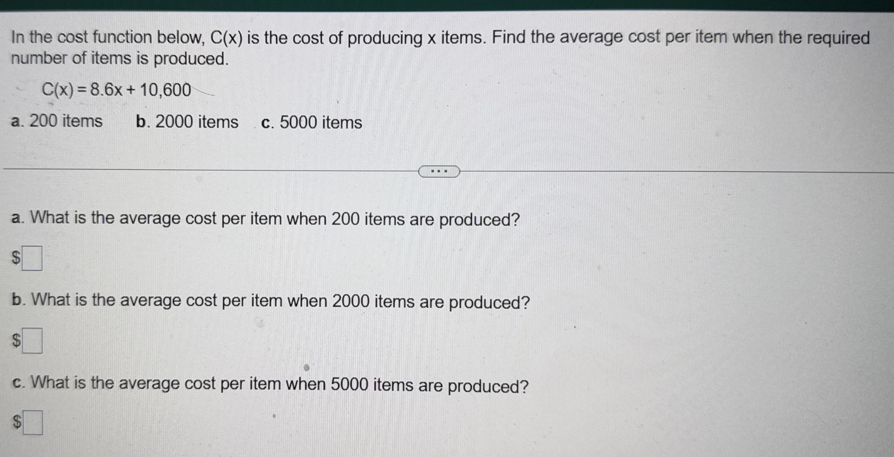 Solved In The Cost Function Below C X Is The Cost Of Chegg