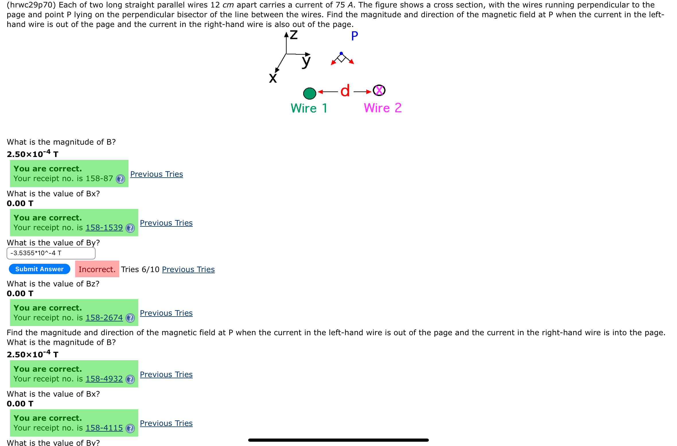 Solved Hrwc P Each Of Two Long Straight Parallel Wires Chegg