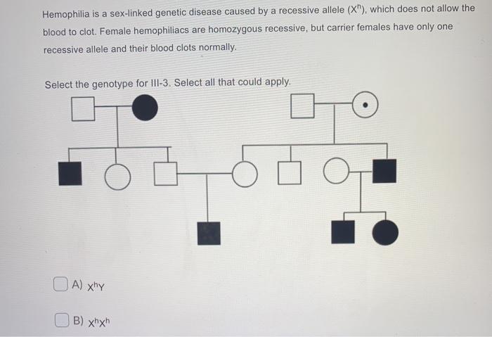 Solved Hemophilia Is A Sex Linked Genetic Disease Caused By Chegg