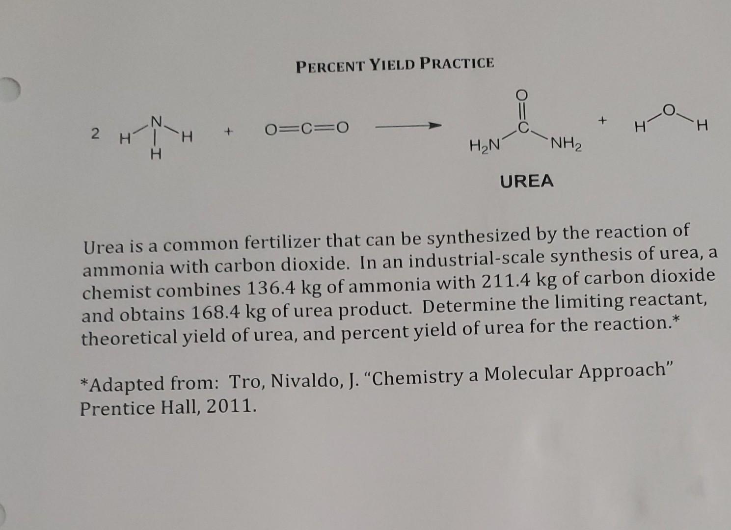 Solved Percent Yield Practice Urea Urea Is A Common Chegg