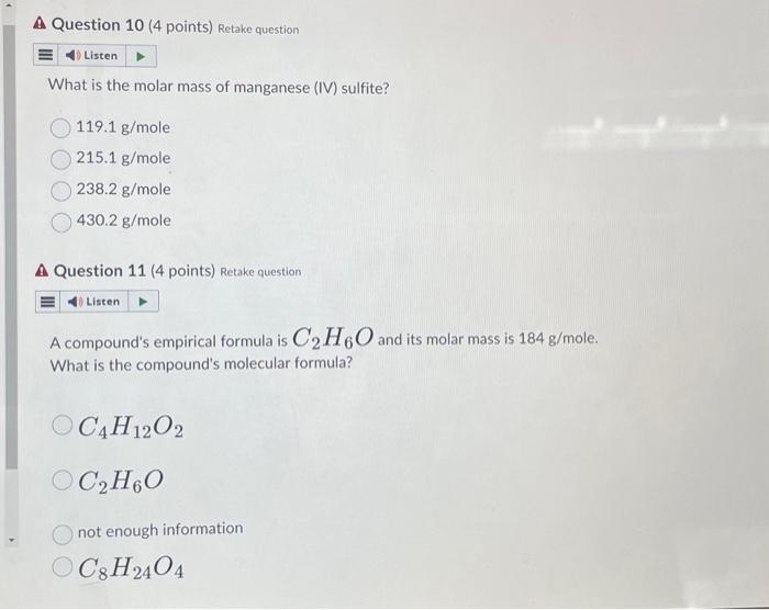 Solved What Is The Molar Mass Of Manganese Iv Sulfite Chegg