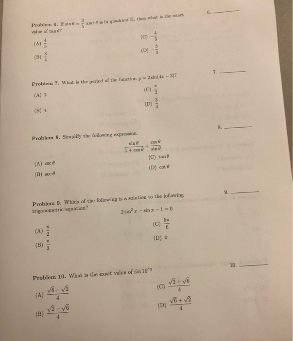 Solved And Is In Quadrant Ii Then What Is The Exact Problem Chegg