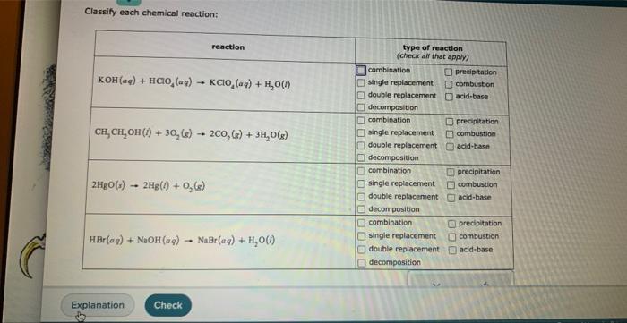 Solved Classify Each Chemical Reaction Chegg