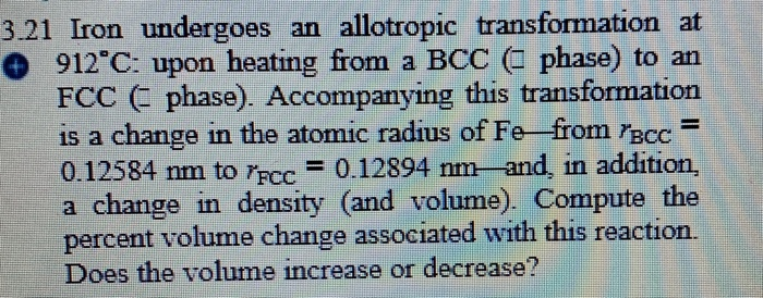 Solved 3 21 Iron Undergoes An Allotropic Transformation At 0 Chegg