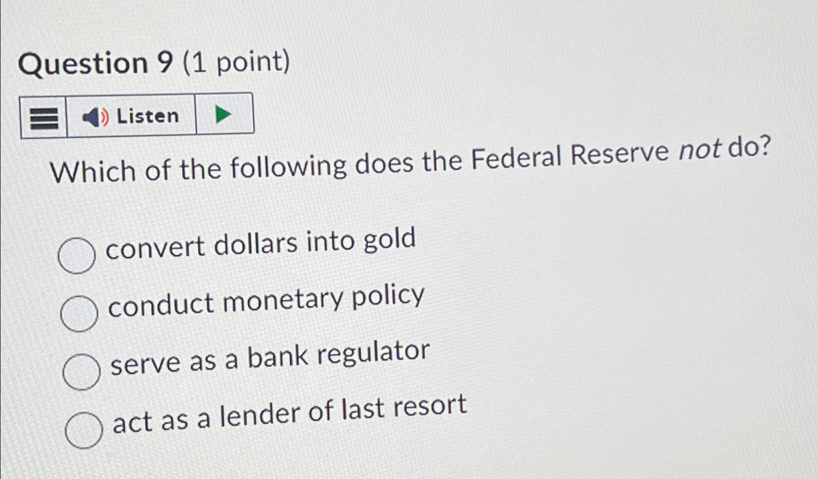 Solved Question 9 1 Point Which Of The Following Does The Chegg