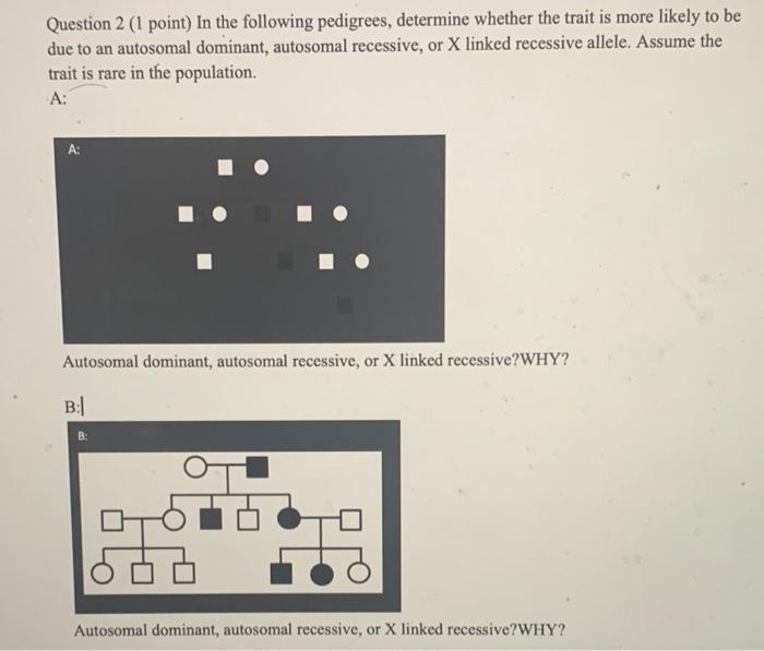 Solved Question 2 1 Point In The Following Pedigrees Chegg