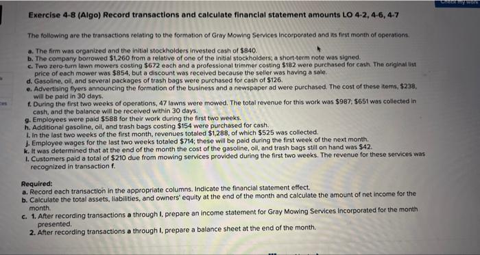 Solved Exercise Algo Record Transactlons And Calculate Chegg