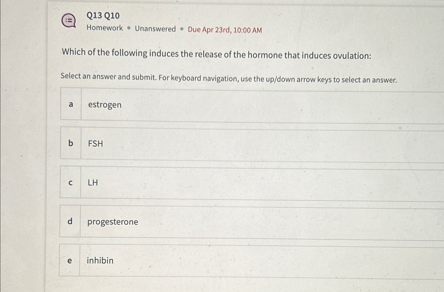 Solved Q13 Q10Homework Unanswered Due Apr 23rd 10 00 Chegg