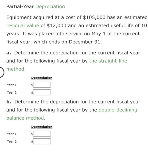 Solved Partial Year Depreciation Equipment Acquired At A Chegg