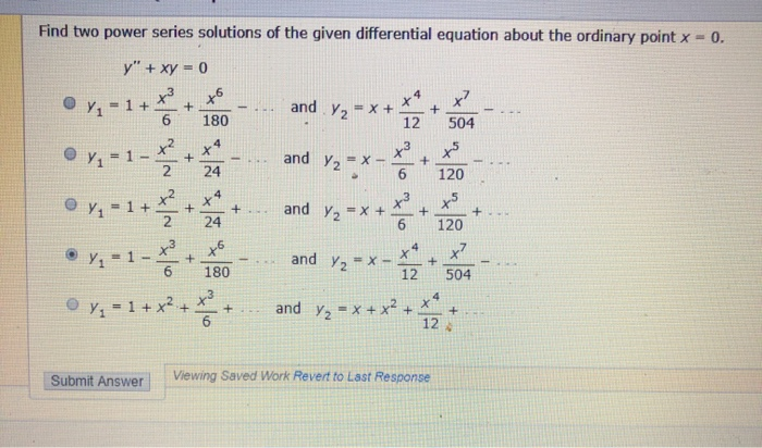 Solved Find Two Power Series Solutions Of The Given Chegg