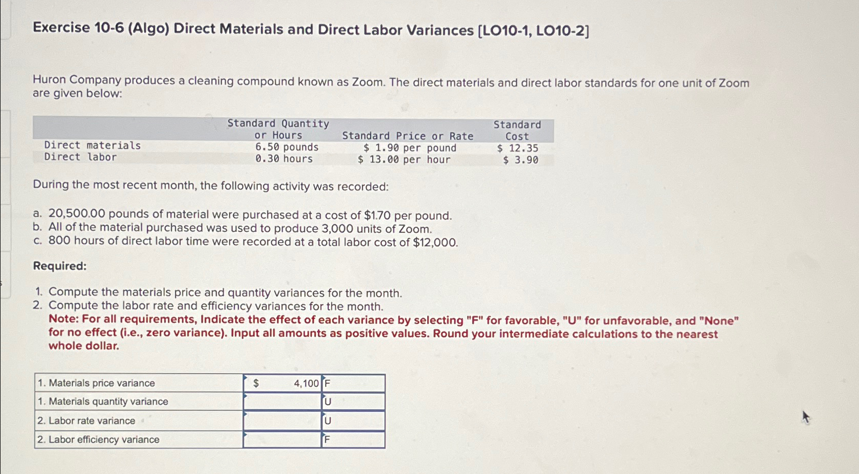 Exercise Algo Direct Materials And Direct Chegg