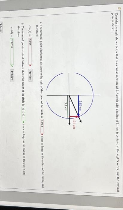 Solved Consider The Angle Shown Below That Has A Radian Chegg