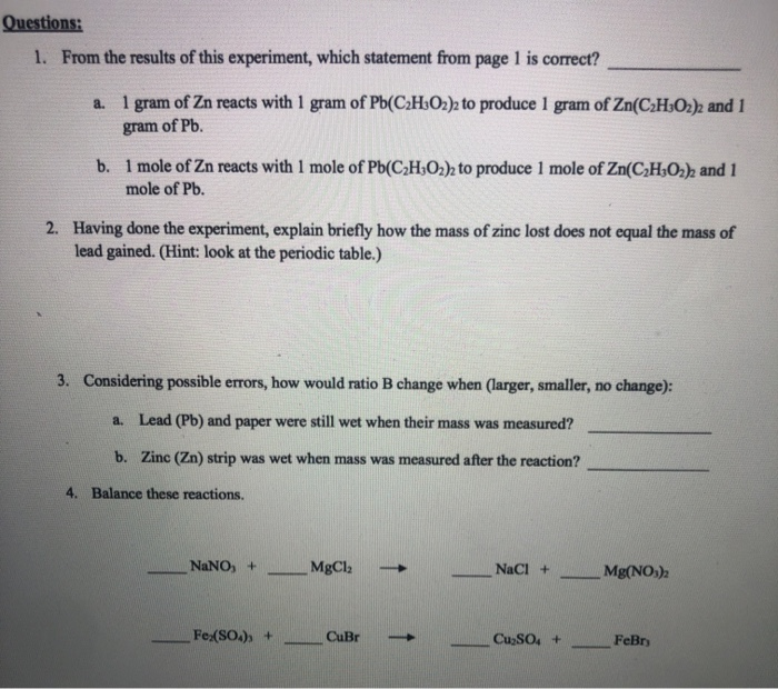 Solved Mass Relations In Chemical Reactions Lab Data Mass Of Chegg