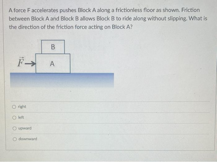 Solved A Force F Accelerates Pushes Block A Along A Chegg