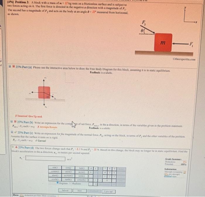 Solved 49 Problem 3 A Block With A Mass Of 17 Kg Rests On Chegg