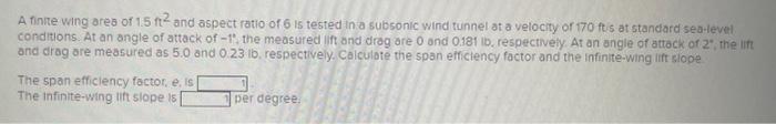 Solved A Finite Wing Ares Of Ft And Aspect Ratio Of Is Chegg