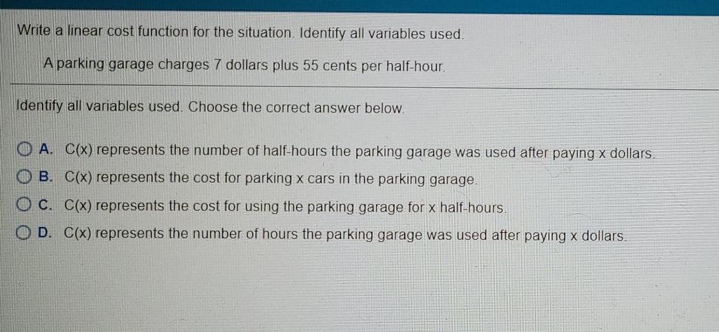 Solved Write A Linear Cost Function For The Situation Chegg