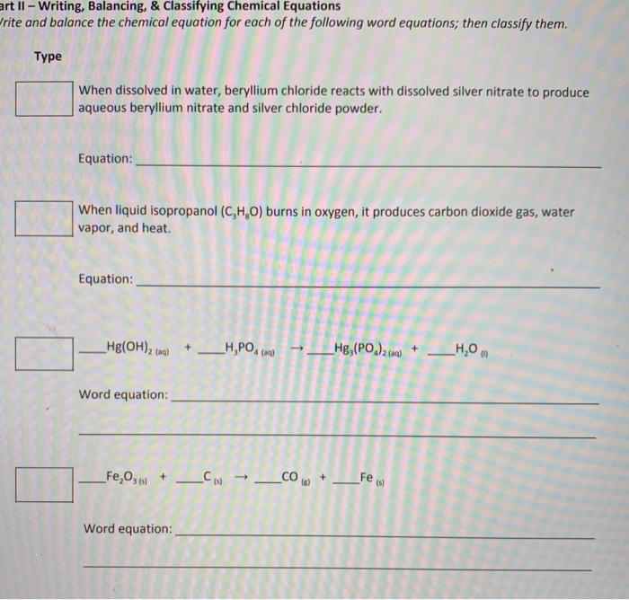 Solved Write And Balance The Chemical Equations And Classify Chegg