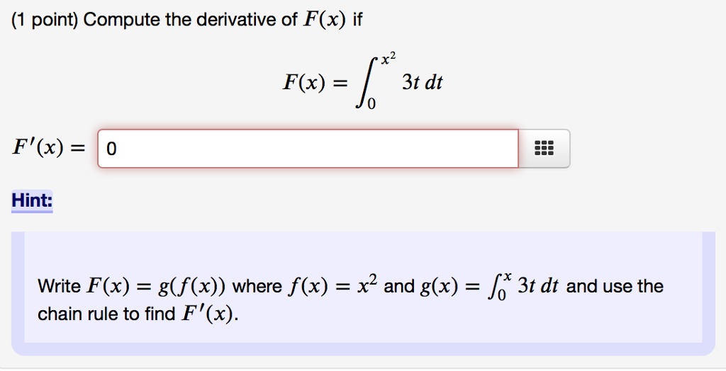 Solved 1 Point Compute The Derivative Of F X If F X 3t Chegg Com