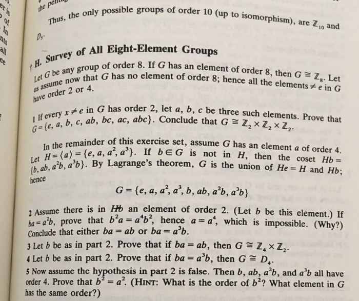 Solved Let G Be Any Group Of Order 8 If G Has An Element Chegg Com