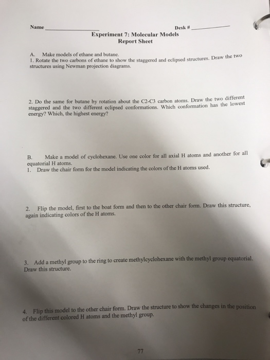 Solved Name Desk Experiment 7 Molecular Models Report