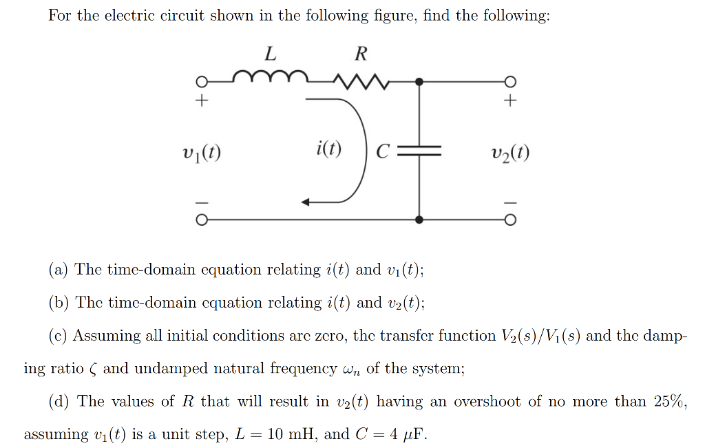 Solved For The Electric Circuit Shown In The Following Fi Chegg Com