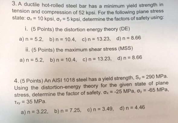 Solved 3 A Ductile Hot Rolled Steel Bar Has A Minimum Yi Chegg Com