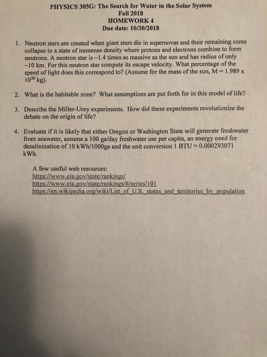 Physics 305g The Search For Water In The Solar Sy