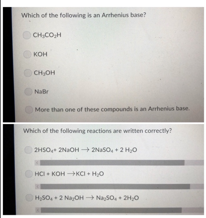 Solved Which Of The Following Is An Arrhenius Base? Ch3Co2H | Chegg.com