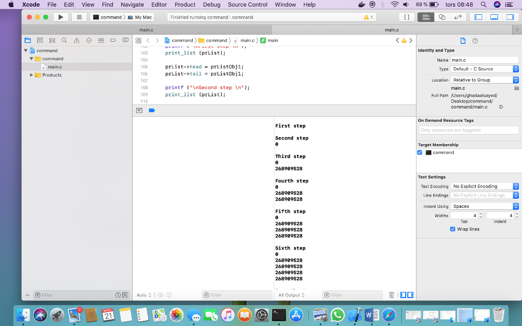 Xcode File Edit View Find Navigate Editor Product Debug Source Control Window Help 业@) 令-) 69 %-, tors 08:48 Q Finished runni