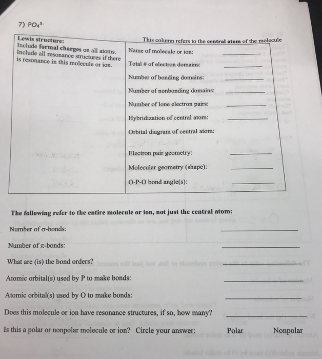 Solved 7) PO43 Lewis Structure This Column Refers To The