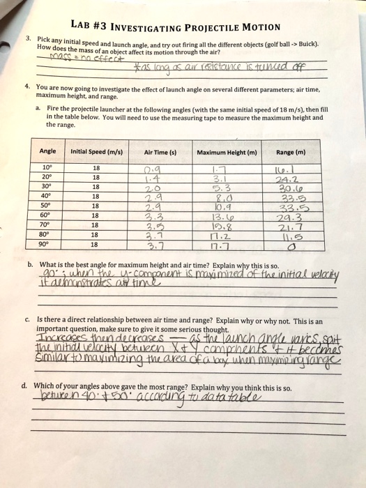 Solved: LAB #3 INVESTIGATING PROJECTILE MOTION PHYS 1 110 ...