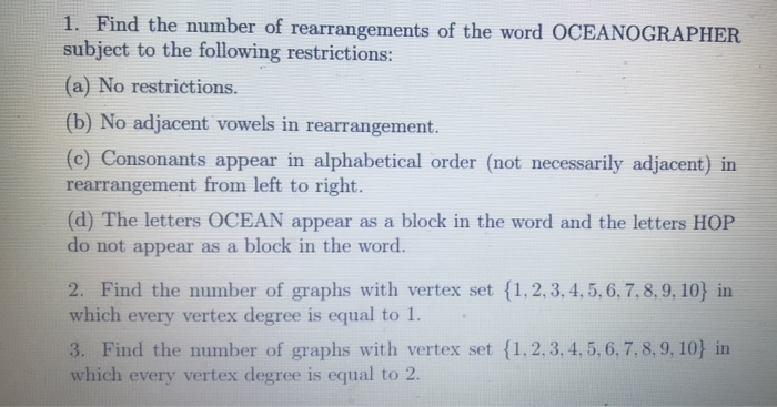 Solved 1 Find The Number Of Rearrangements Of The Word O Chegg Com