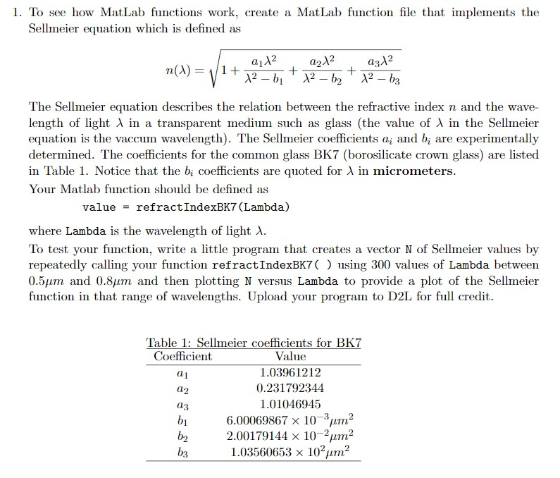 Sellmeier equation matlab