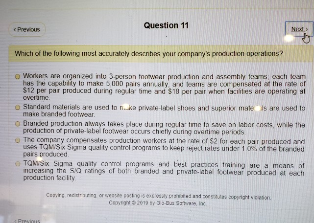 Question 12 Next Previous The Pany S Shipments Chegg 