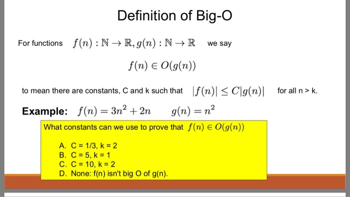 Solved Definition Of Big O For Functions F N Nr G N Chegg Com