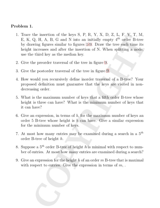 Solved Problem 1 1 Trace Insertion Keys S P R Y X D Z L F V T E K Q H B G N Initially Empty4th Or Q Essaytaste