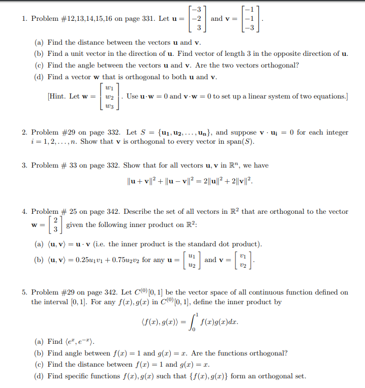 Solved 1 Problem 12 13 14 15 16 On Page 331 Let U 1 2 Chegg Com