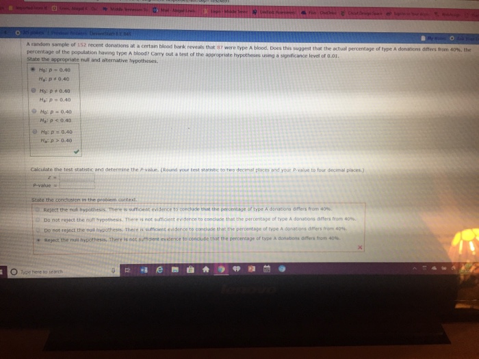 Solved 0 Ons At A Certain Blood Bank Reveals That 87 Were