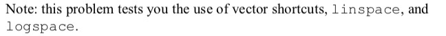 Note: this problem tests you the use of vector shortcuts, linsp ace, and logspace.