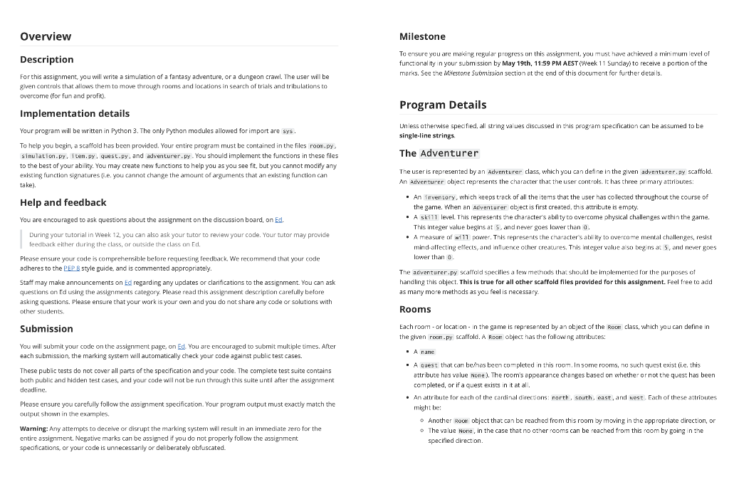 Overview Milestone To ensure you are making regular progress on this assignment, you must have achieved a minimum level of fu