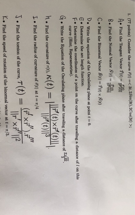 Solved L 77 Points Consider The Curve 3t 2sin 3 2co Chegg Com