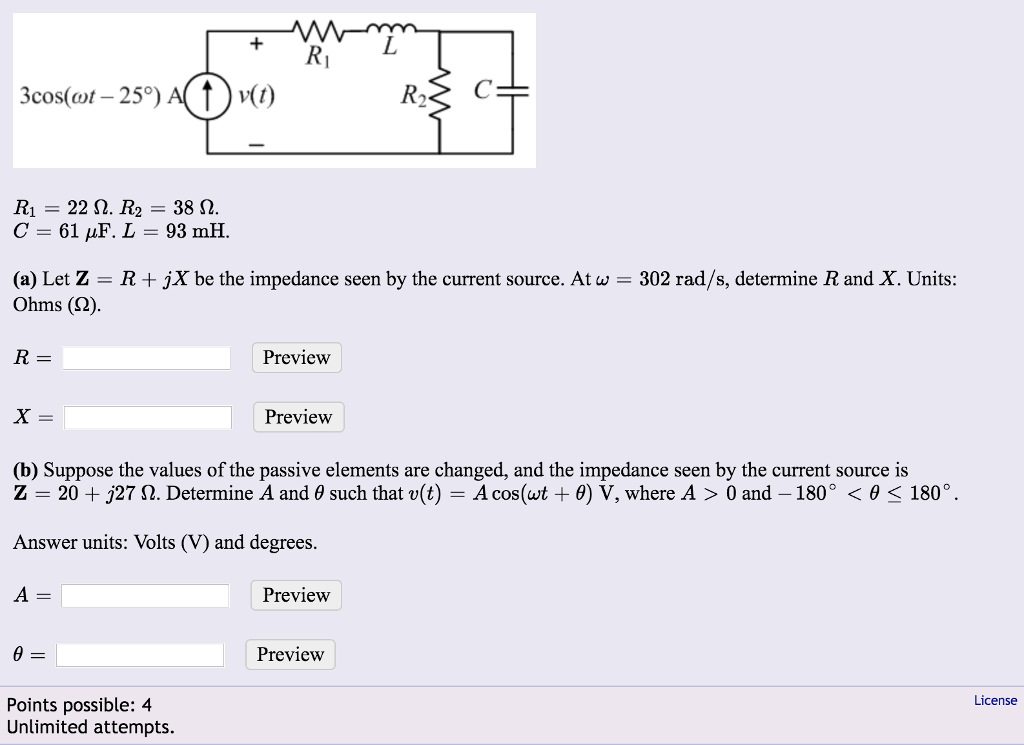 Solved Ri 3cos Ot 25 Rsc C 61 Mf L 93 Mh A Let Z Chegg Com