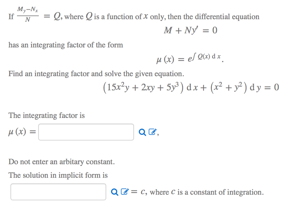 Solved My N If N Q Where Q Is A Function Ofx Only Then Chegg Com