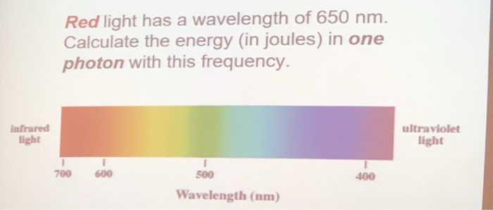 Vanærende erhvervsdrivende En sætning Solved Red light has a wavelength of 650 nm. Calculate the | Chegg.com