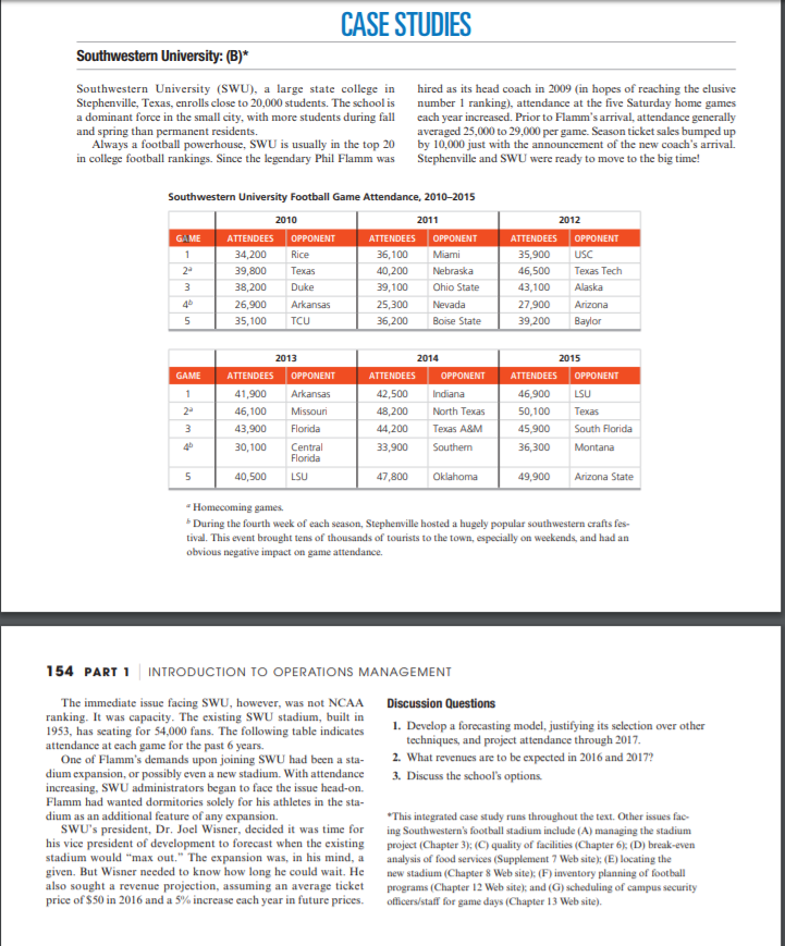 Case Studies Southwestern University B Chegg 