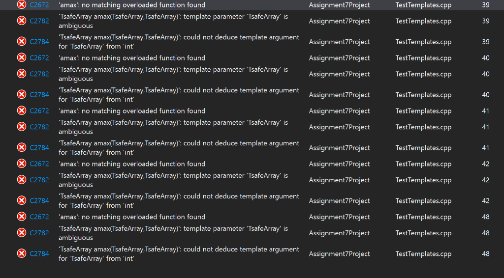 凶 amax: no matching overloaded function found TsafeArray amax(TsafeArray,TsafeArray): template parameter TsafeArray is amb