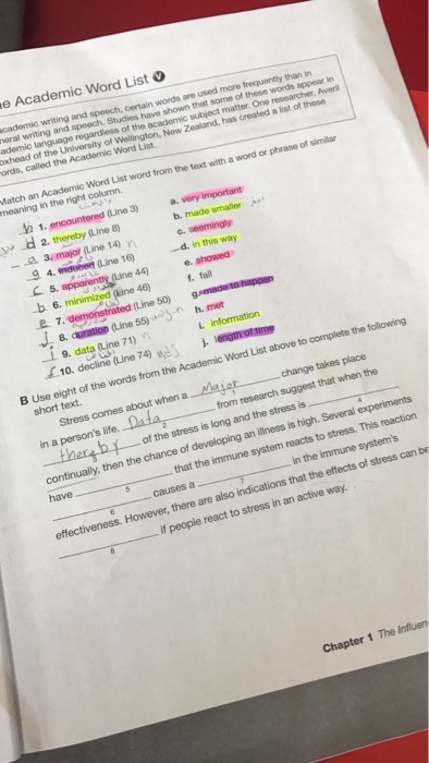 Solved Match an Academic Word List work from the text with a