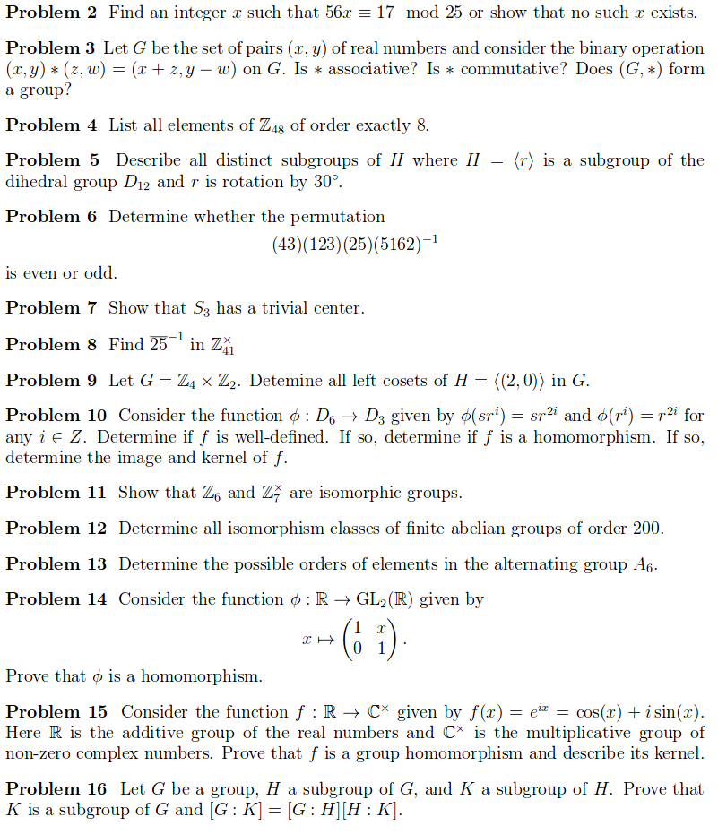 Solved Problem 2 Find An Integer R Such That 56x 17 Mod Chegg Com